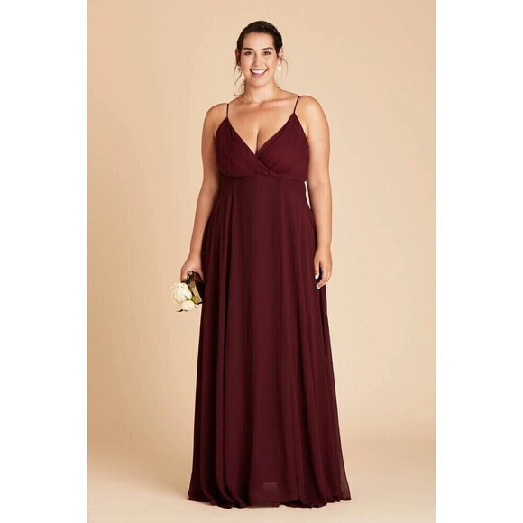 Birdy Grey  Cabernet Burgundy Spaghetti Chiffon Kaia Maxi Dress Plus Size 2X - Picture 1 of 16